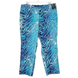 NY&Co 7th Avenue straight crop pants animal print blue green NWT